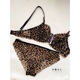 ست سوتین وشورت زیر فنردار توری پلنگی برند رزا