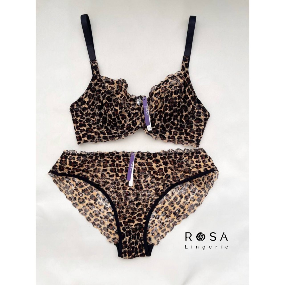 ست سوتین وشورت زیر فنردار توری پلنگی برند رزا