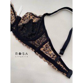 ست سوتین وشورت زیر فنردار توری پلنگی برند رزا