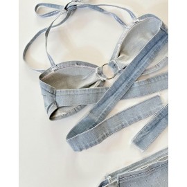 بیکینی جین نگین دار مدل گره ای برند فیتن