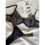 ست سوتین وشورت زیر فنردار تور شیشه ای پلنگی برند مکسوریا