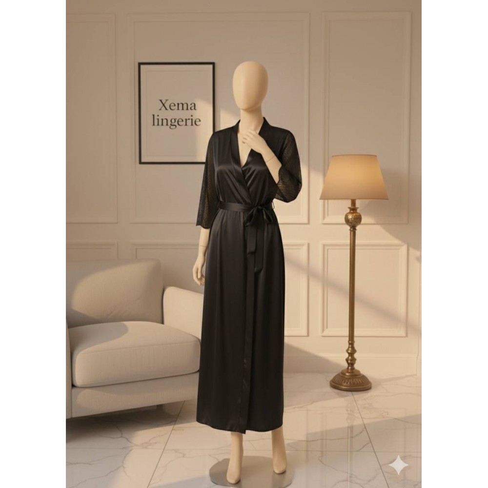 ربد شامبر ساتن آستین گیپور ماکسی بلند برند اما